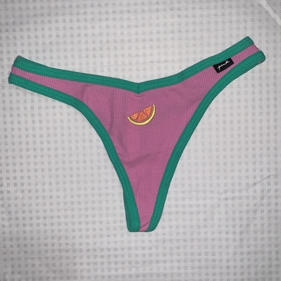 New Victoria’s Secret Pink Cotton Thong Panty Watermelon - Picture 2 of 14
